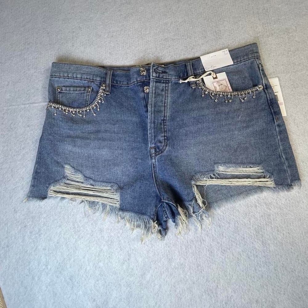 Jessica Simpson Stunning blue denim shorts with silver diamond 32 women's NWT